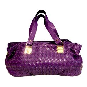 Michael Kors purple woven patent leather tote